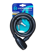 Замок велосипедный HOGGER, трос стальной, с ключами, 15×1000мм, в пластиковой оболочке, черный 10359