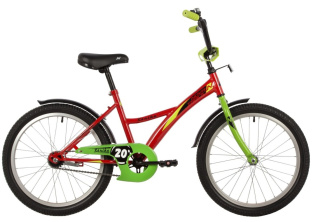 Велосипед NOVATRACK 20" STRIKE красный, тормоз нож, крылья корот, защита А-тип, без доп колес 161824
